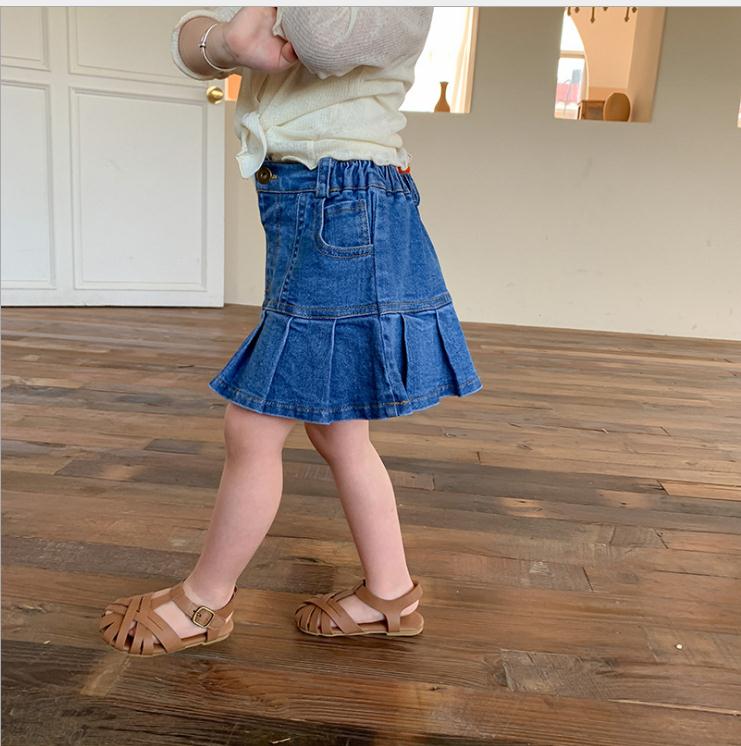 Zomer Peuters Kids Denim Rokken Effen Kleur Koreaanse Stijl Baby Meisjes A-lijn Geplooide Rokken