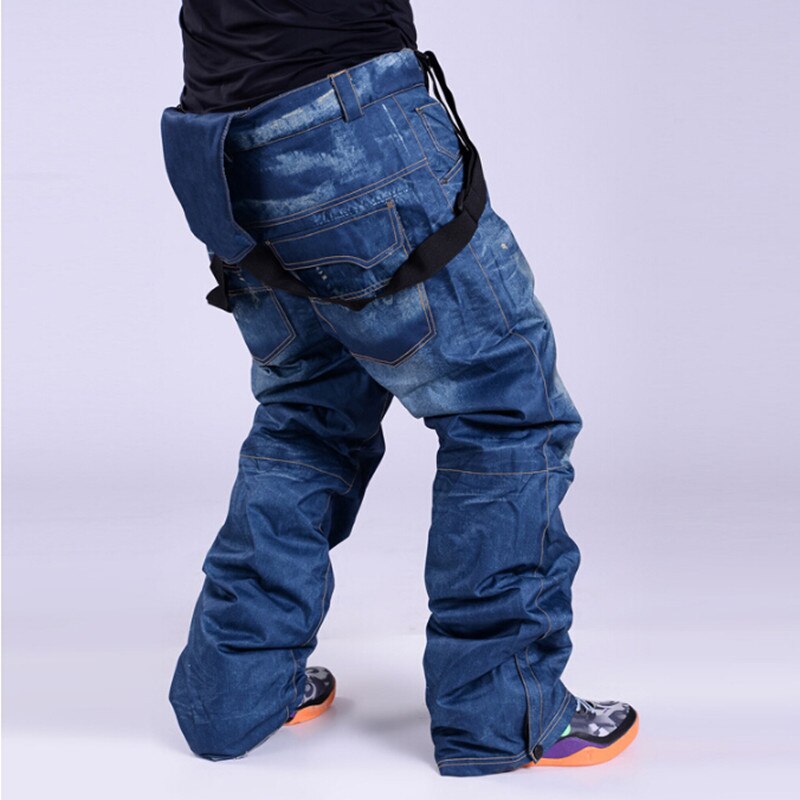 Denim Bretels Verdikte Warm Snowboard Overalls Voor Mannen Dragen Waterdicht Winddicht Ademend Ski Broek