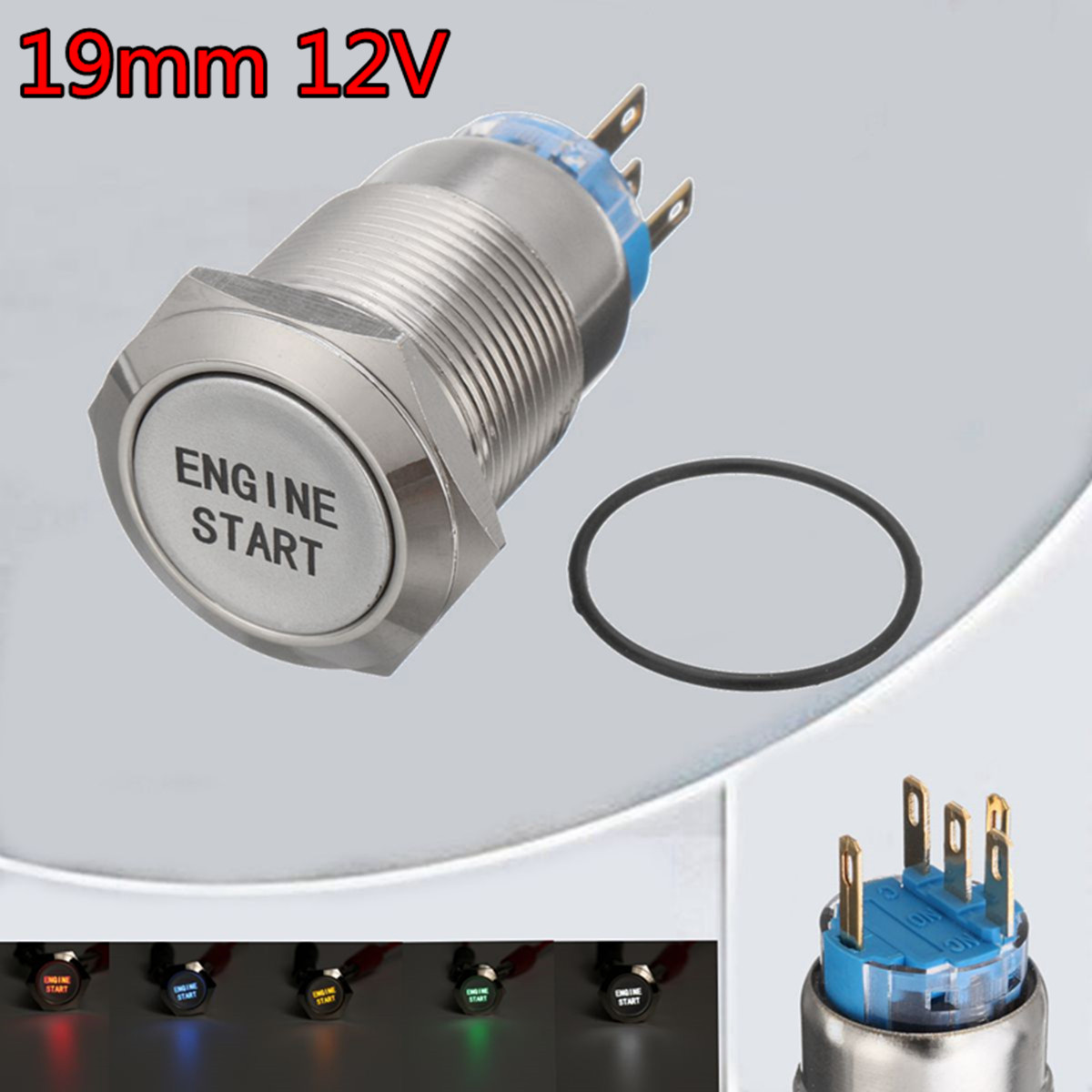 12V 19MM Car LED Push Button Switch Engine Start Momentary Starter Switches Aluminum Waterproof