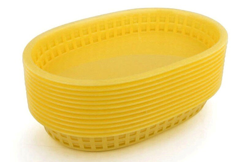 12pcs Fast Food Platter Food Grade Plastic French Fries Baskets Dog Burger Dinner Plate Restaurant Serving Tray Bar Tools: Yellow