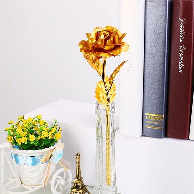 1pcs Rose Flower 24K Gold Foil Rose Flower Gold-Plated Rose Decorative Best Rose Bouquet For Valentine'S Day