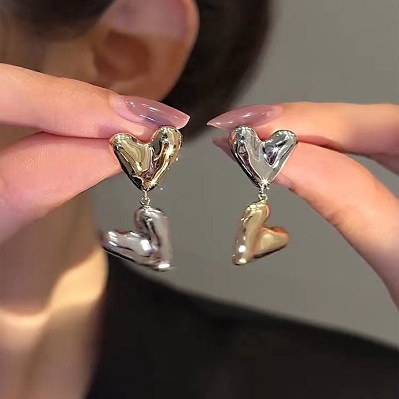 Pendientes colgantes de perlas grises para mujer, aretes elegantes franceses, joyería de de , accesorios de corazón Vintage para , , novedad de 2023: Marrón rojizo