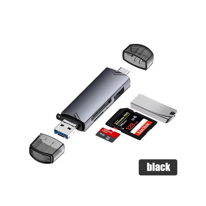 Lecteur de carte disque multifonction 6 en 1 Usb 3.0 U, Type C/Micro Usb/Tf/Sd, clé USB, adaptateur de lecture de carte mémoire, accessoires de téléphone: WHITE
