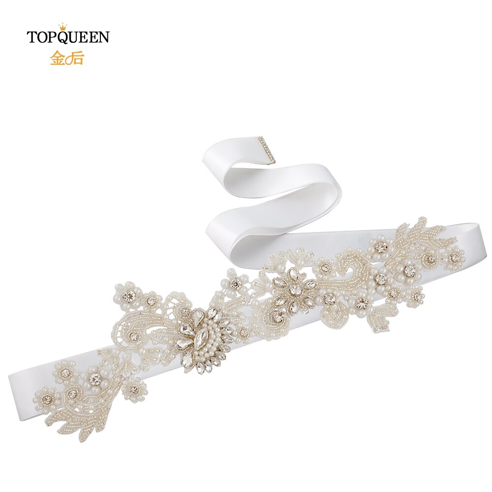 TOPQUEEN S157 Hochzeit Schärpe Braut Gürtel funkelnd Schärpe für Kleid Plus Größe Birne Band Schärpe Schwarz Band Strass Gürtel Schärpe gürtel: Weiß