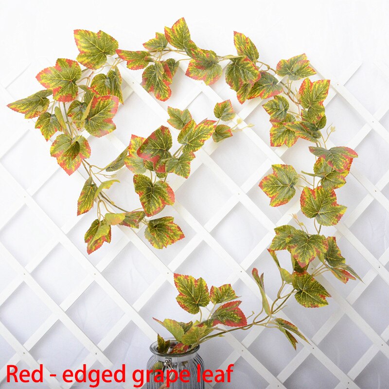 1 Pcs Green Flower Vine Sweet Potato Vine Green Leaf Vine Artificial Flower Air Conditioning Loft Fence Winding Green Leaf: Rededged grape leaf