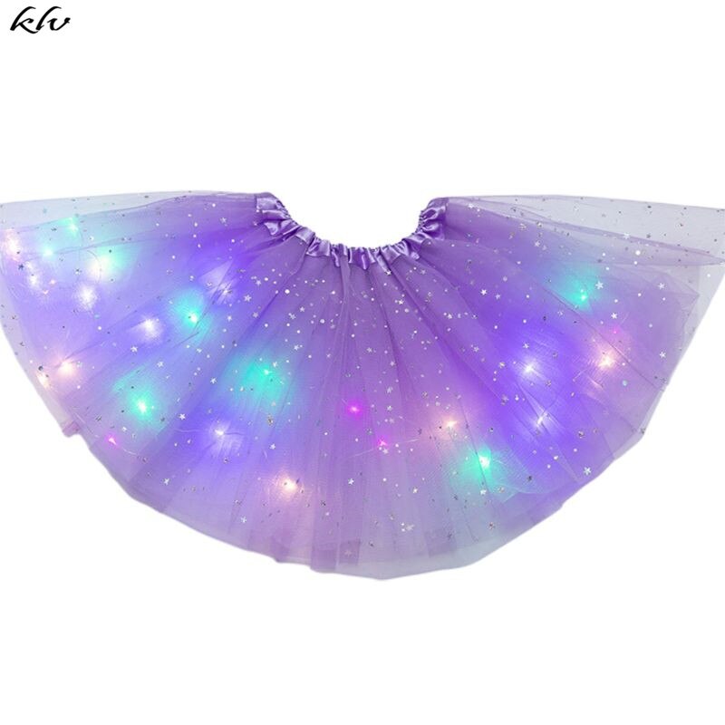 Kids Meisjes Led Light Up Glitter Ster Pailletten Ballet Dans Tule Tutu Rok 3-12T: GP