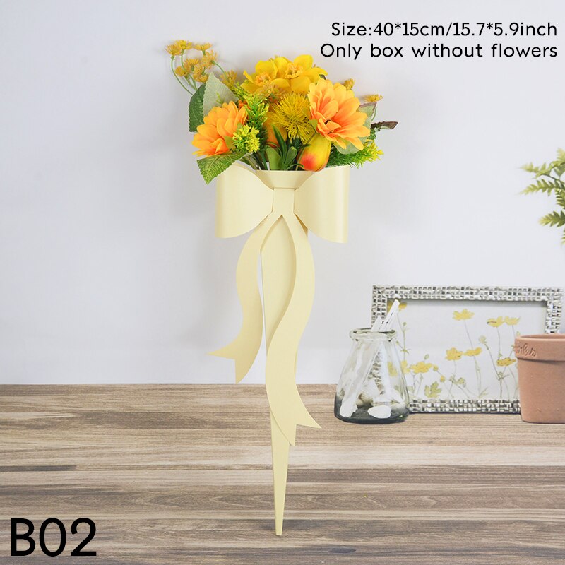 Caja de embalaje de flores con lazo, bolsa de papel portátil para ramo individual, decoración para de cumpleaños y Día de San Valentín, 1/4 piezas: 1pc / B02