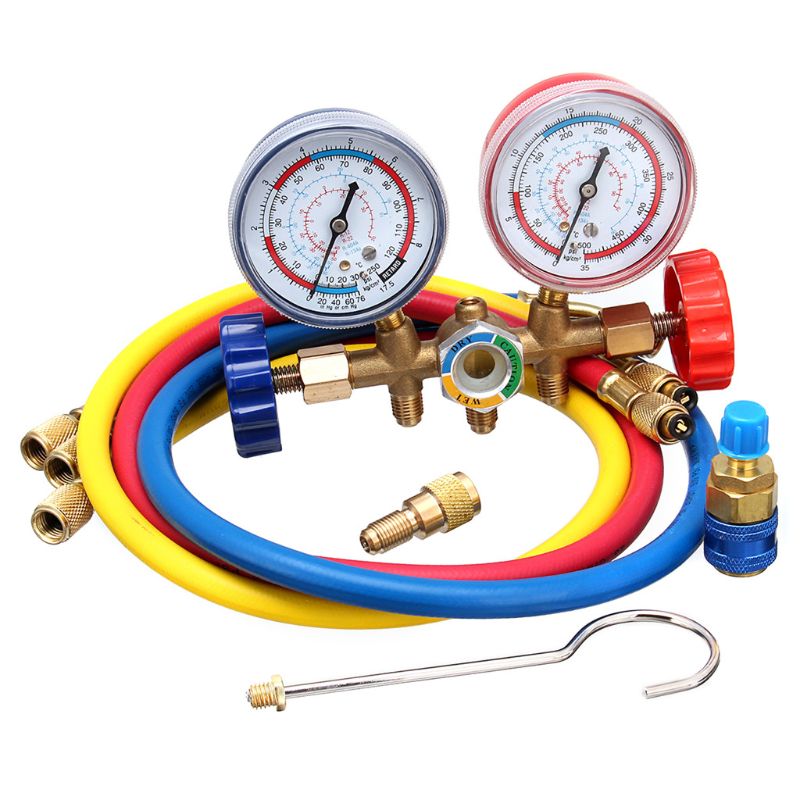 Conjunto de manómetro de colector refrigerante, herramientas de aire acondicionado + evacuación de carga de prueba de refrigerante para refrigeración de aire acondicionado: Default Title