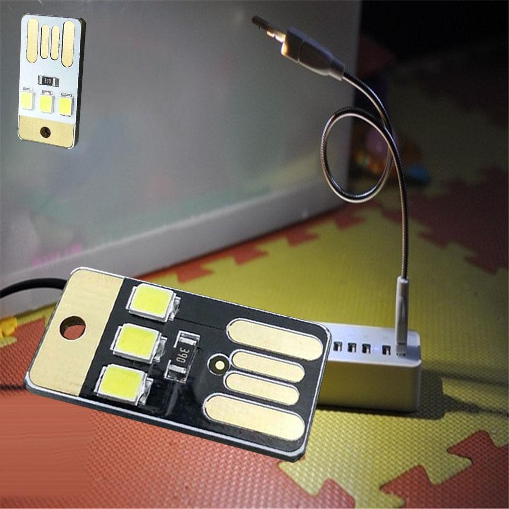 Dubbelzijdig Usb 3 X Led Warm Mini Usb Pocket Card Led Licht Met Licht Inductie Schakelaar Camping Laptop Toetsenbord lamp Wit