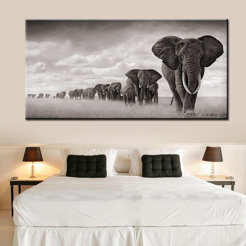 Zwart Afrika Olifanten Wilde Dieren Canvas Schilderij Scandinavië Posters En Prints Cuadros Wall Art Pictures Voor Woonkamer