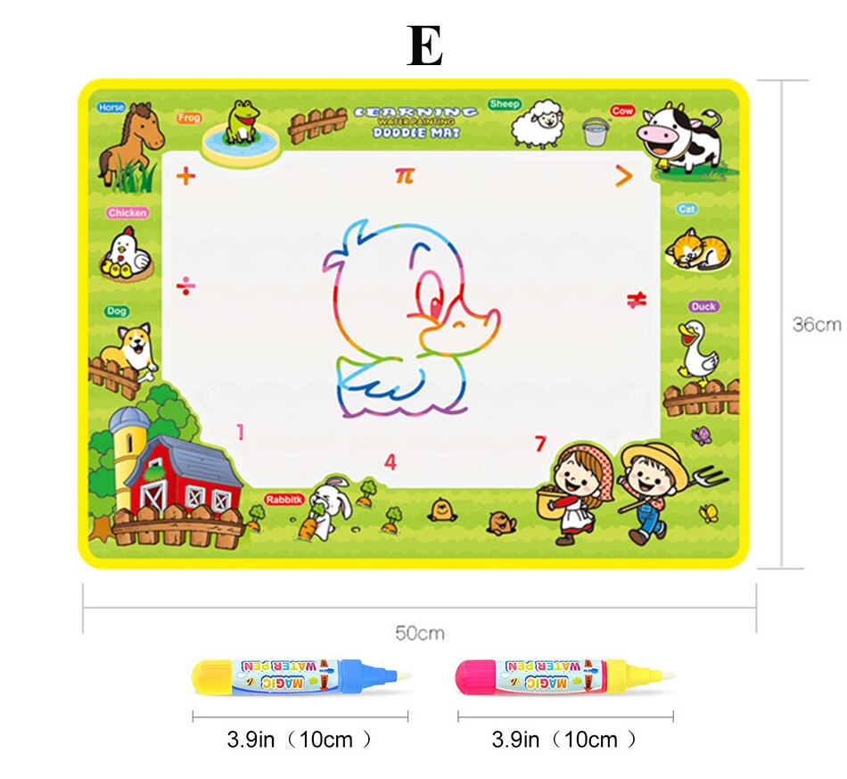Magisk vannmaling tegnematte &amp; 2 penner doodle board fargebøker for barn barn pedagogiske leker: E 50 x 36cm
