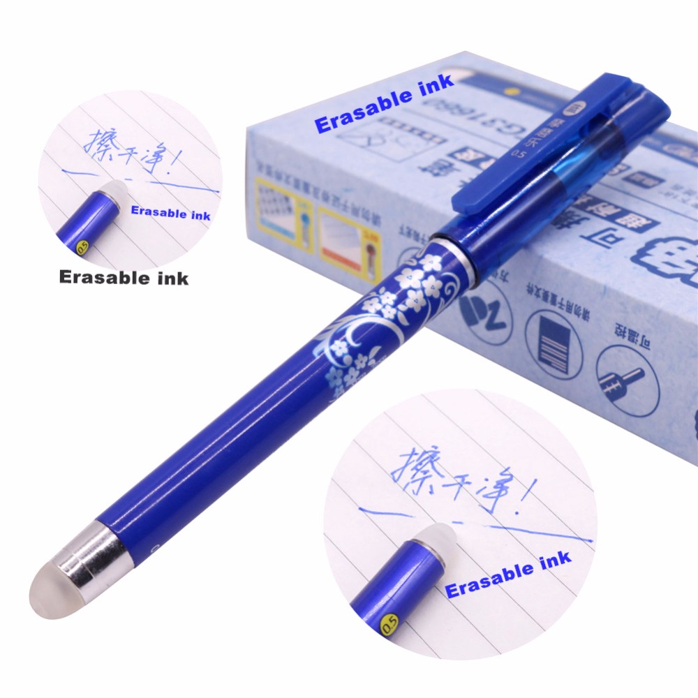 12 Pcs Magic Pen Erasable Gel Pen 0.5mm Tip Blue Refill Student Stationery Writing Pen