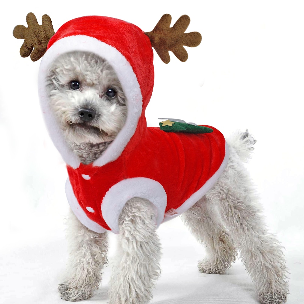 Vestitino Di Natale Per Cani - Cappottino Rosso Con Cappello Festivo, Morbido E Caldo, Taglia L