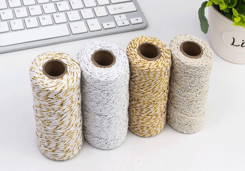 metallisch goldene Gold Silber Baumwolle Seil Bäcker Schnübetreffend für Handwerk Verpackung spulen bäcker Wicklung gestreift Hochzeit Dekoration