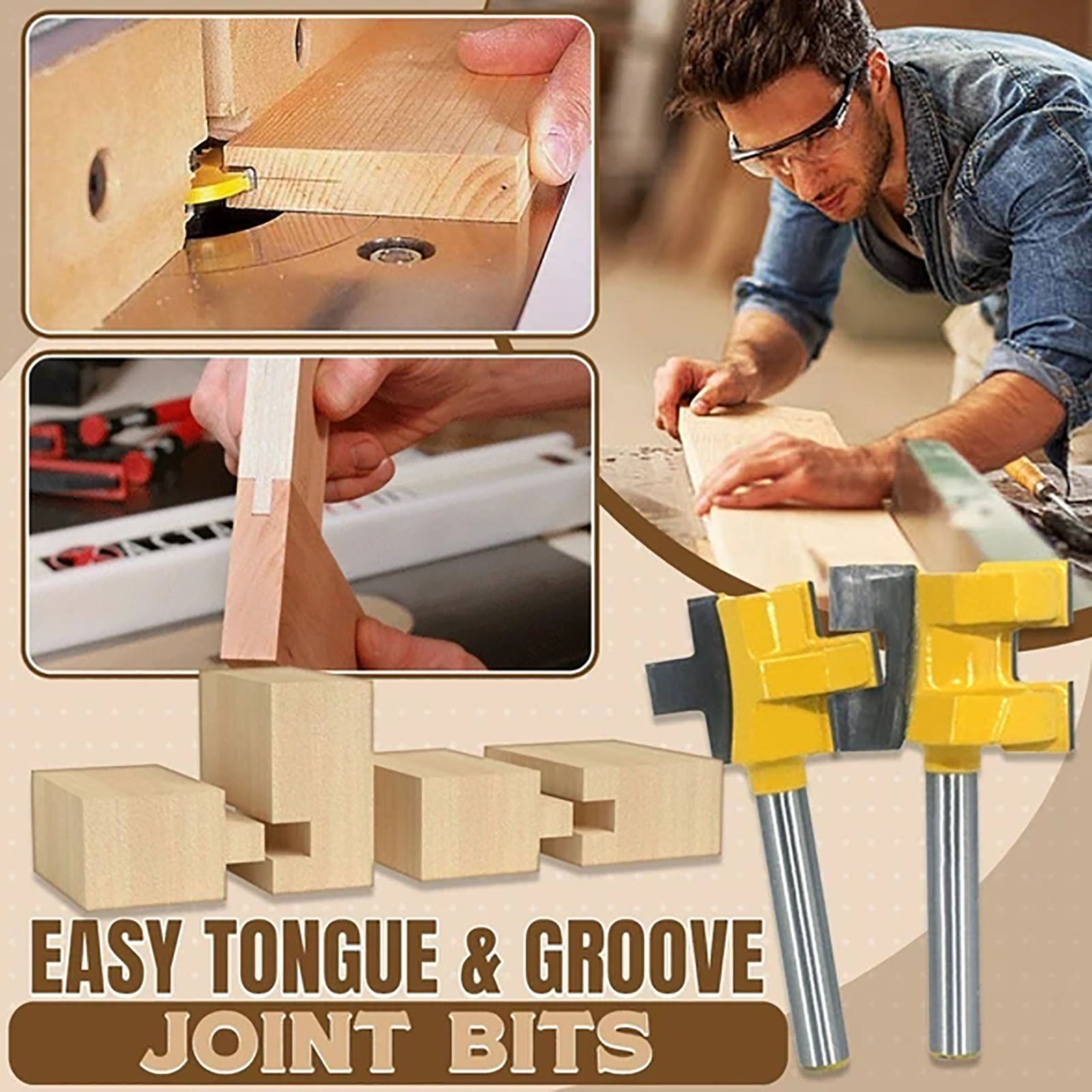 40# Multifunctional durable Easy Tongue Groove Joint Bits 2pcs Groove Router Bits Woodworking Tool 1/4in Maintenance Tools