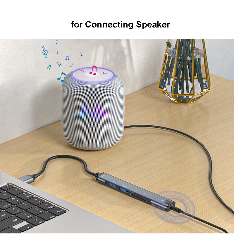 USB C HUB Kabel Splitter Type C naar USB Lader Verleng Adapter 3,5 mm Audio Geluidskaart Converter Meerdere TF Micro SD-kaartlezer