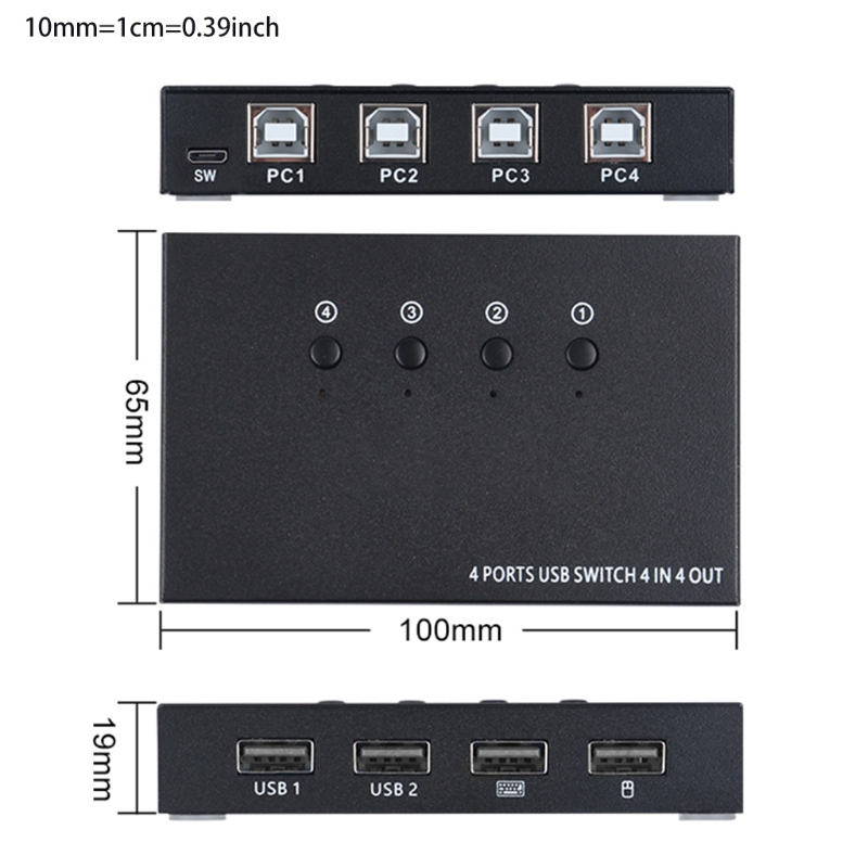 High USB Switch 4 Computers PC Sharing A Monitor 4 Port VGA KVM Switch Hub Selector 1080P For Keyboard Mouse Printer