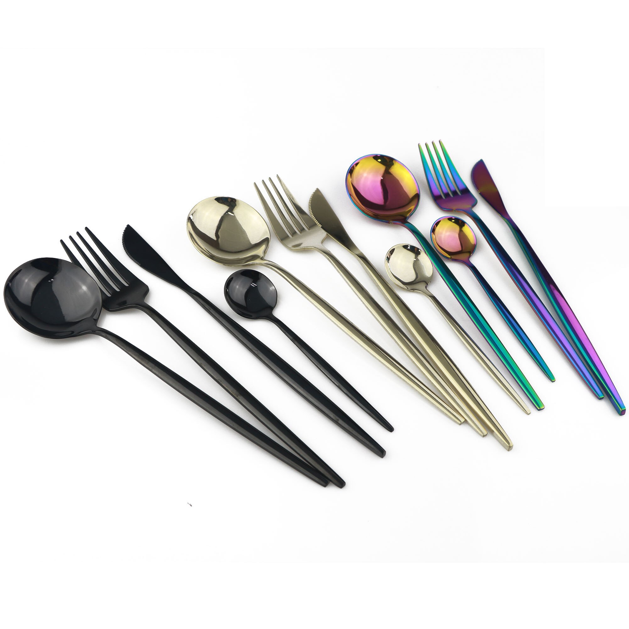 4 pièces/ensemble de couverts en or noir ensemble d'argenterie en acier inoxydable couteau fourchette cuillère ensemble de dîner Rose vaisselle couverts directe
