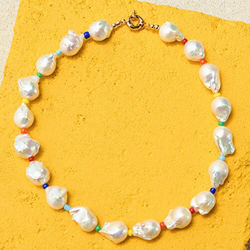 Accessories Freshwater Baroque Pearl Necklace Handmade Exquisite Women Short Naszyjnik Colourful Beads Choker: necklace 8