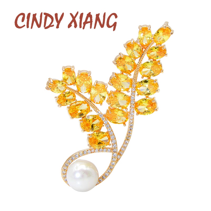 Cindy xiang multi-farve cubic zirconia blad brocher til kvinder skinnende sommer nål broche kobber smykker