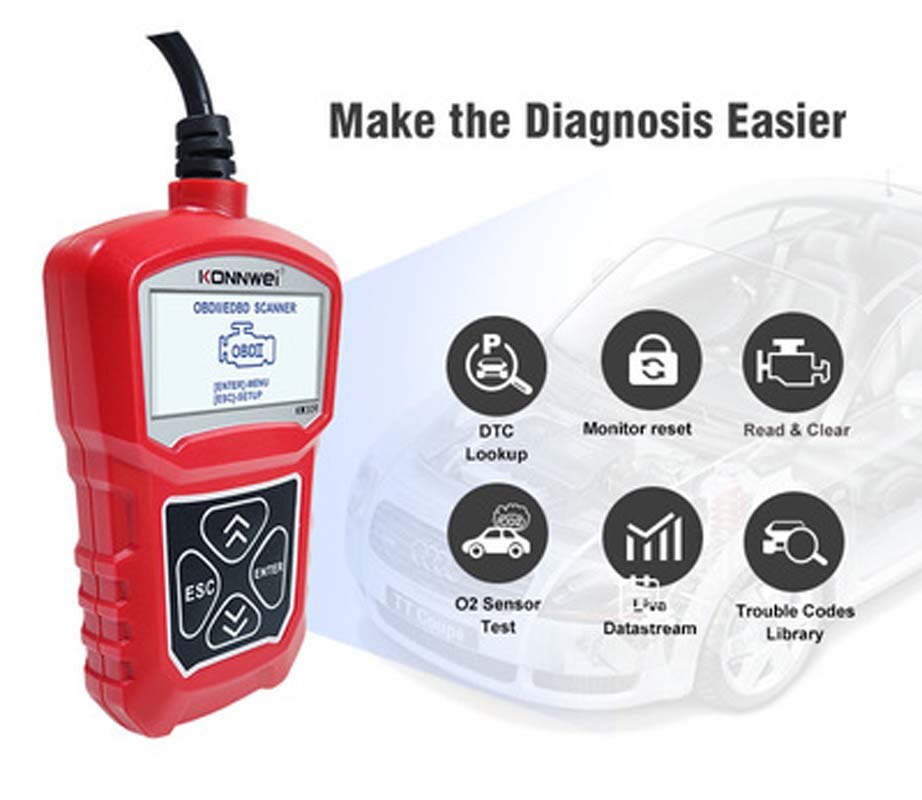 KONNWEI KW309 OBDII Auto escáner de diagnóstico de coche herramienta OBDII/2 Código lector EOBD máquina de escaneo 7 idiomas Auto OBDII escáner