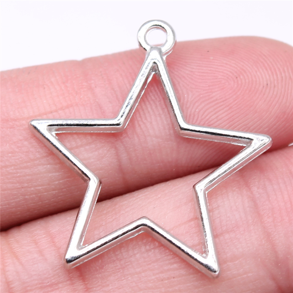 Pendentifs en forme d'étoile pentagramme, 20 pièces, pendentifs de couleur Bronze et argent, fabrication de bijoux anciens, artisanat fait à la main: 30x27mm-Rhodium