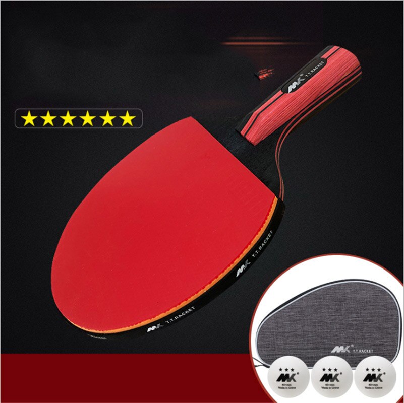 7Ply Pure Wood Carbon Table Tennis Racket Double Face Pimples-in Sticky Rubber 6 Star Ping Pong Paddle Bat 1 racket+3 ball+1 bag