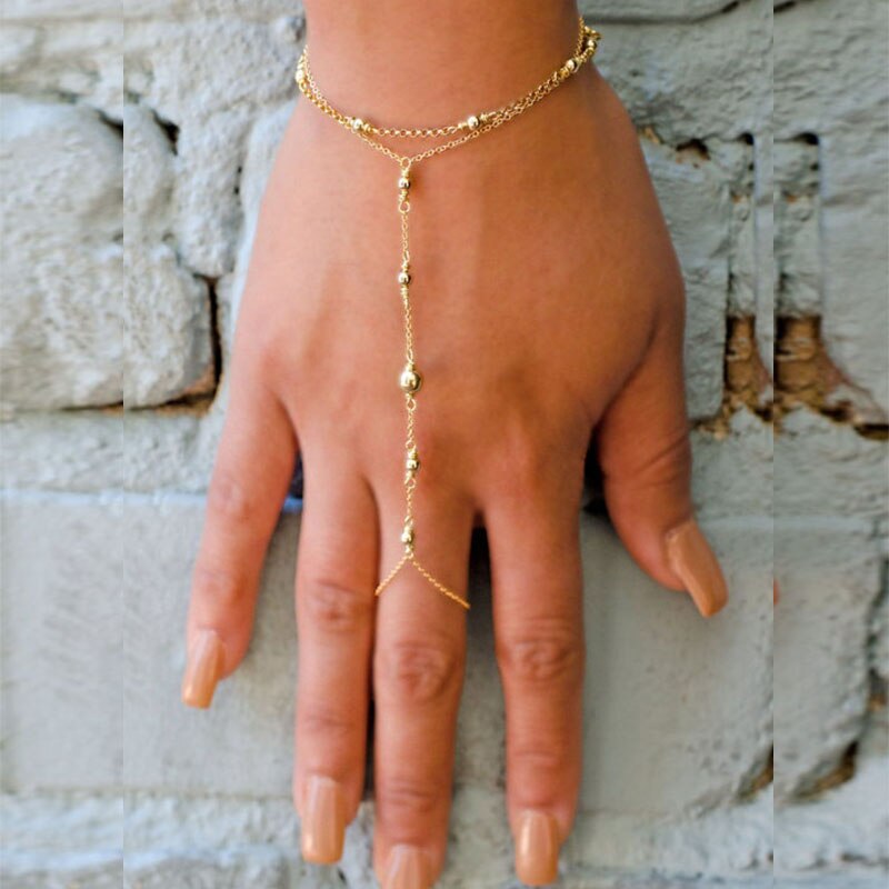 Gouden Hand Chain, Hand Sieraden, Slave Armband, Boho Vinger Armband, Ring Ketting Hechten Armband, vriendschap Armband