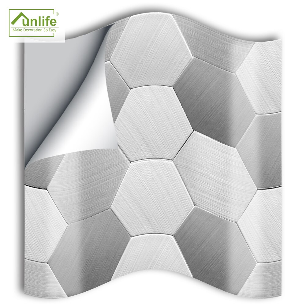 Funlife® Brush Sliver Hexagons Wall Sticker Decorative Self-Adhesive DIY Tile Sticker for Bathroom Kitchen Backsplash Wall Floor