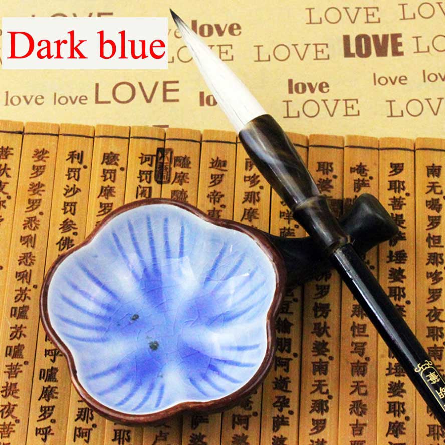 Multifunktionel keramikplade kinesisk kalligrafi maleribørster penholder kunstmaling forsyninger: Mørkeblå