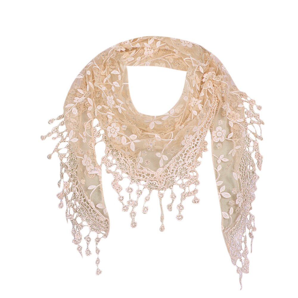 Dames kanten doorschijnende bloemensjaal, omslagdoek, kwastjessjaal, holle print, kanten sjaal met franjes, accessoires voor dames  #w5: Beige 