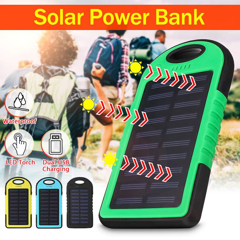 Portable Solar Power Bank Batterij Solar Panel Dual USB SOS LED Light Solar Batterij Mobiele Telefoon Oplader 12000 mAh Waterdicht