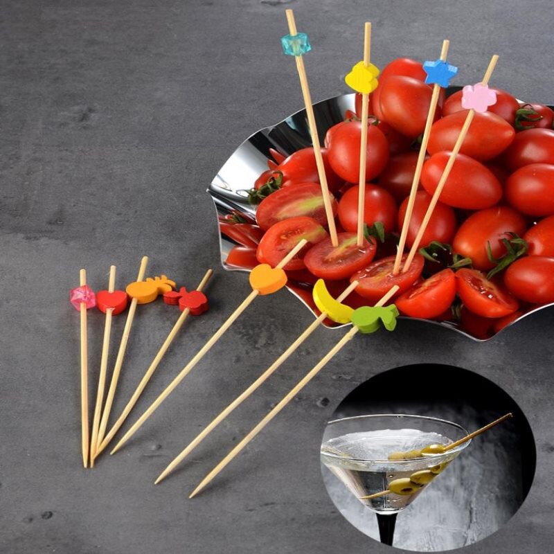 100 Pics à Cocktail 12cm Bambou Orange - Brochettes Décoratives Fête Mariage Anniversaire