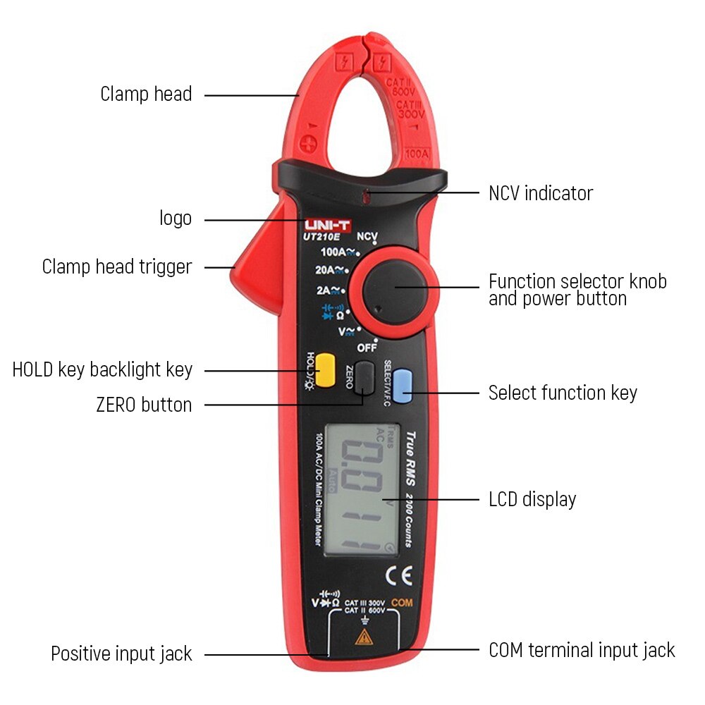 UNI-T UT210E Clamp Meter Circuit Power Detection Tester Auto Range Multimeter DC/AC Current Voltage Instruments CA