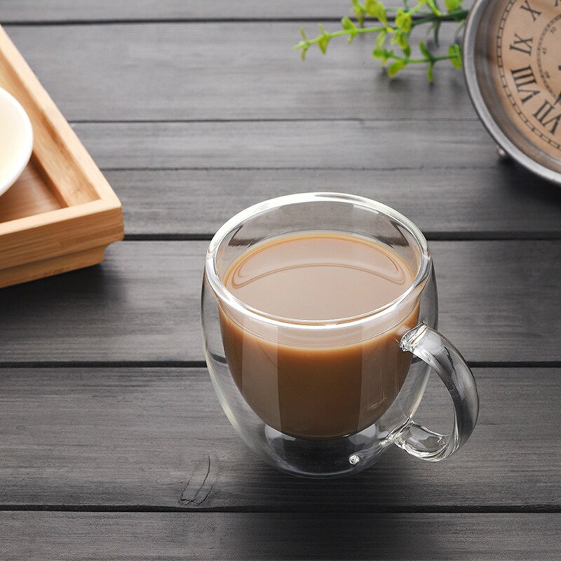 Dubbelväggiga kaffeglas värmebeständig kopp hand hushållskontor resor värmeskyddsmuggar