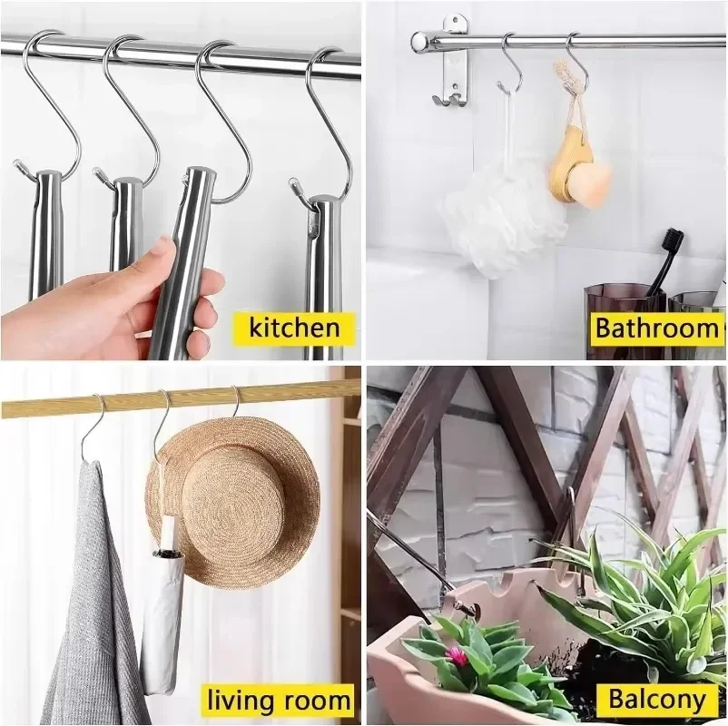 Stainless Steel S-Shaped Hooks S Hook Hanging Hangers Kitchen Bathroom Storage for Bags Clothes Caps Towels Holders