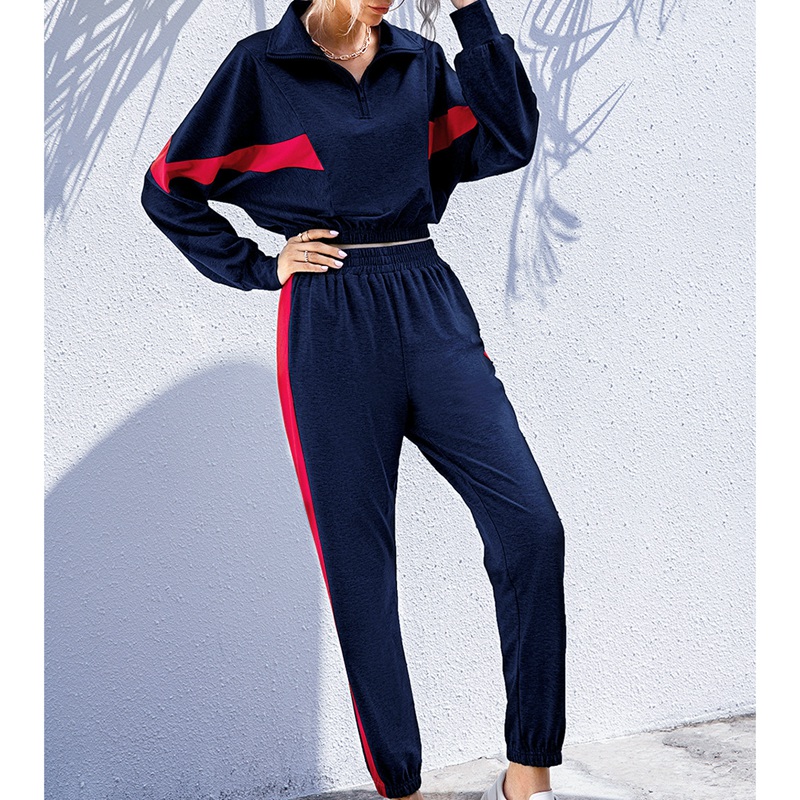 Frauen 2 Stück Set Lässige Sportswear 2 Stück Set Frauen Schweiß Hosen Sweatshirt Outfit: Blue / L