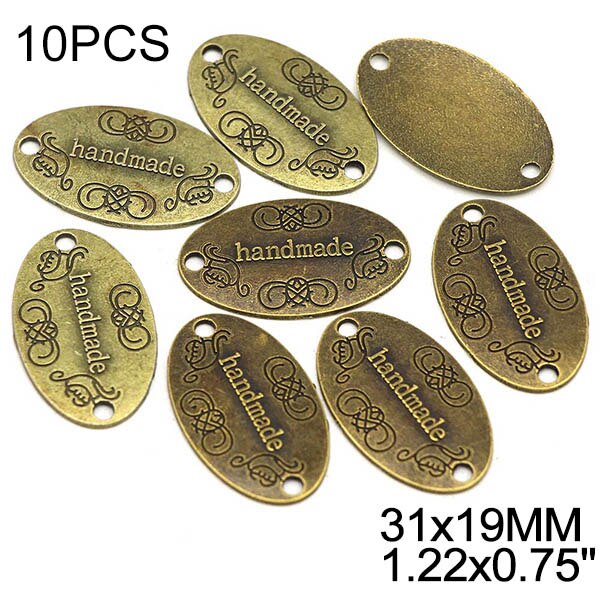 Sliver Brons Ronde Metalen Tags Handgemaakte Labels 14*14Mm Legering Naaien Labels Voor Ketting Armband Mode-sieraden Bevindingen 10Pcs: 9
