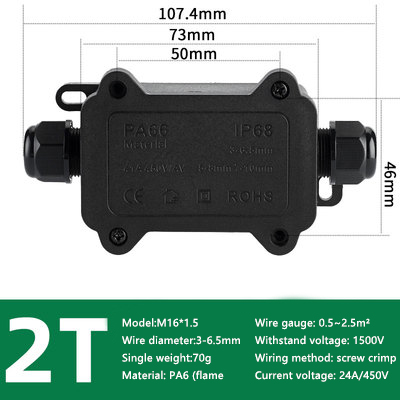 IP68 Outdoor Waterproof Junction Box – Black, 3 Way Mini Connector Box with PC Plastic and Terminal, for Buried Wires: Black&White