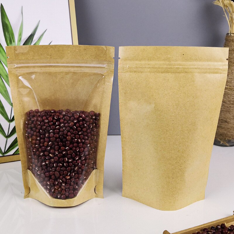 Kraft Paper Bag Translucent Self-supporting Self-sealing Bags Sugar Coffee Beans Nuts Tea Snacks Food Sealed Packaging