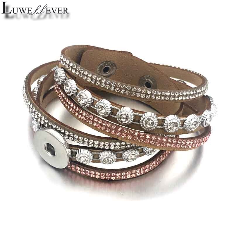 Verwisselbare Crystal 086 Steentjes Fluwelen Lederen Armband 18mm Drukknoop Sieraden Charm Bangle Voor Vrouwen 39cm