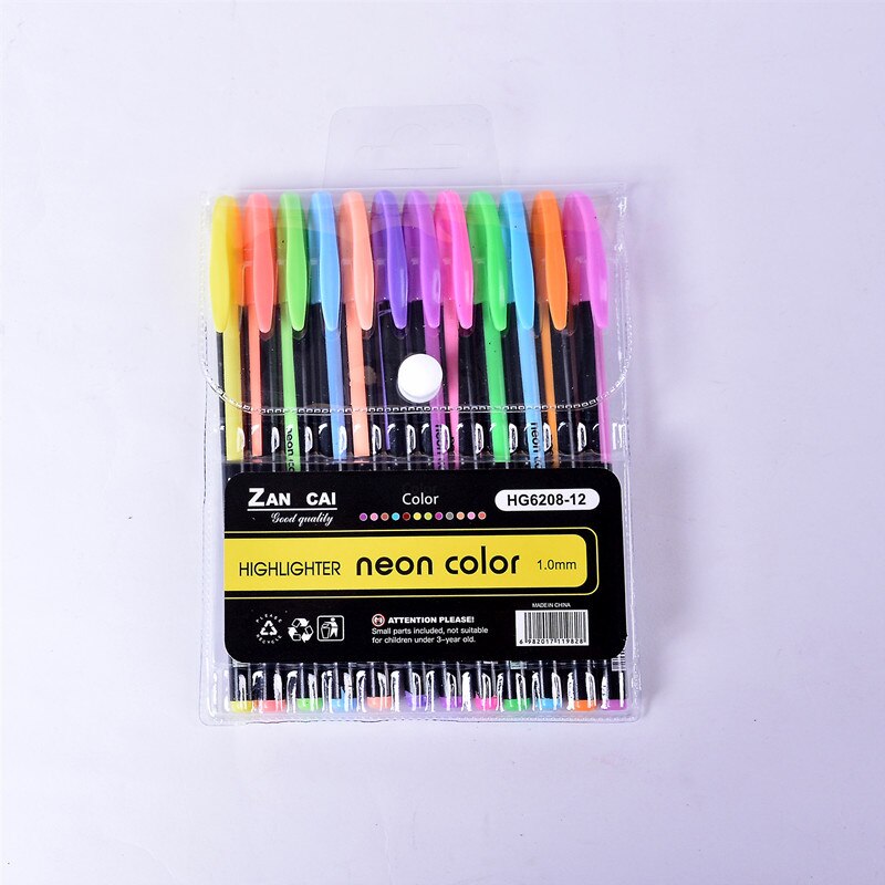 Glitter farve gel pen sæt 48/36/24/18/12 farver skole papirvarer leverandører kontor tilbehør præsenteret af kevin&amp;sasa crafts: 12 highlighter farver