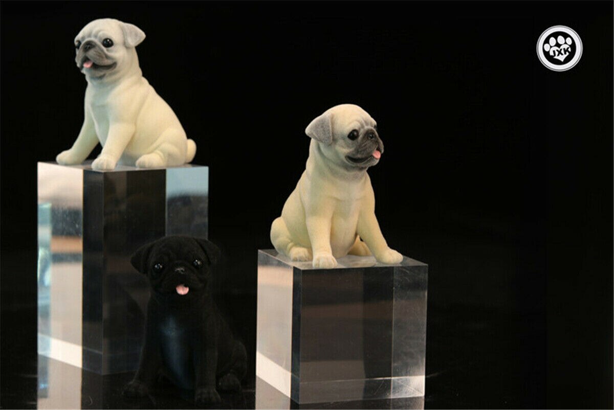 JXK Cute Pug Dog Pet Healing Figure Canidae Fluff Puppy Animal Model Collector Toy