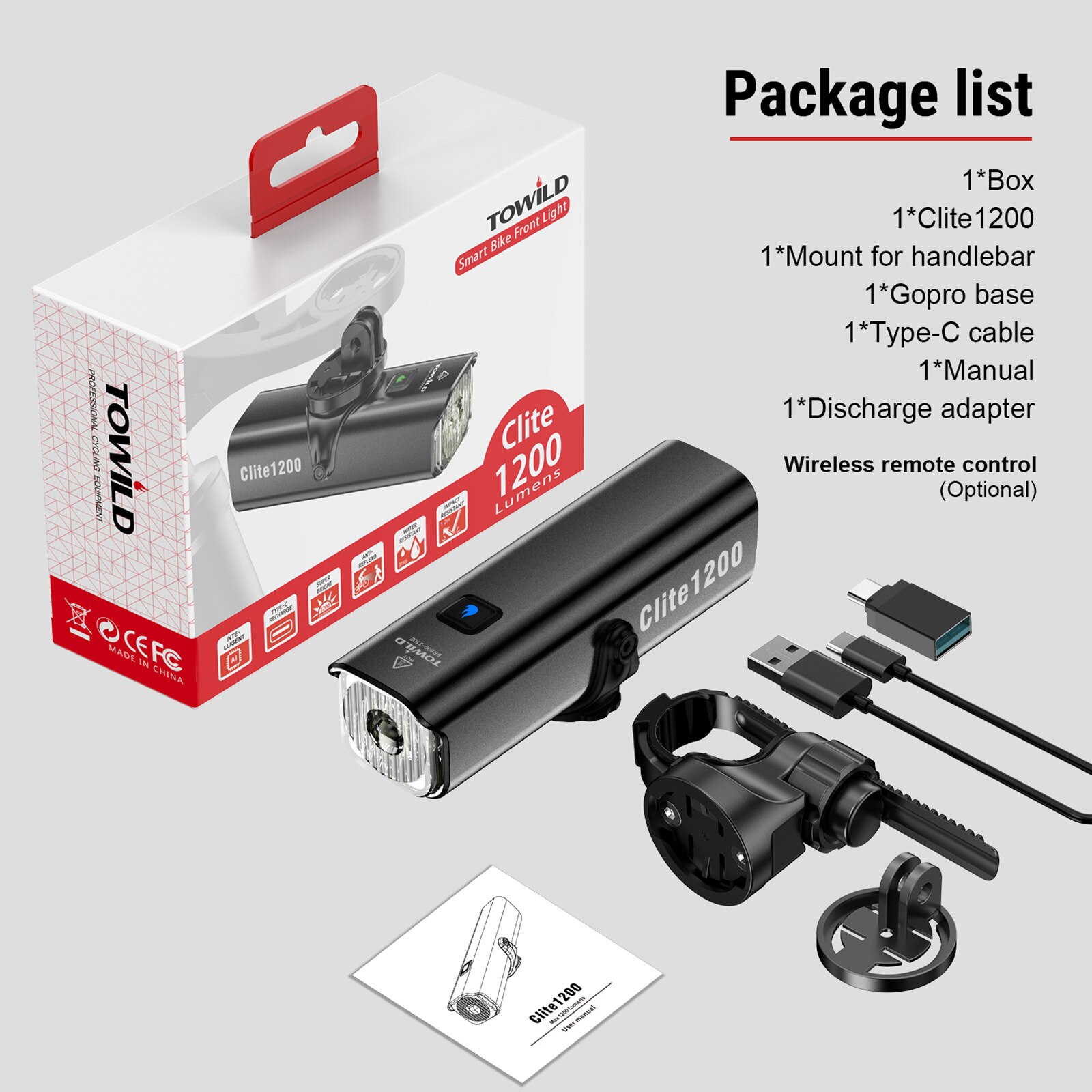 TOWILD 1200LM Bike Light Front Lamp USB Rechargeable LED 21700 4000mAh Bicycle Light Waterproof Headlight Bike Accessories