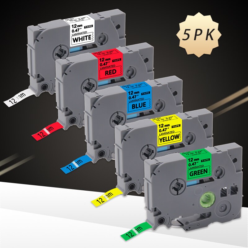 UniPlus 5PK Set Label Tape 231 Label Maker Labeler 12mm 431 531