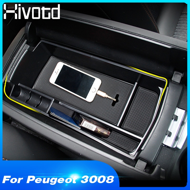 Hivotd pour peugeot 3008 3008GT 5008 boîte d'accoudoir de voiture boîte de rangement Console centrale boîte de rangement accessoires intérieurs