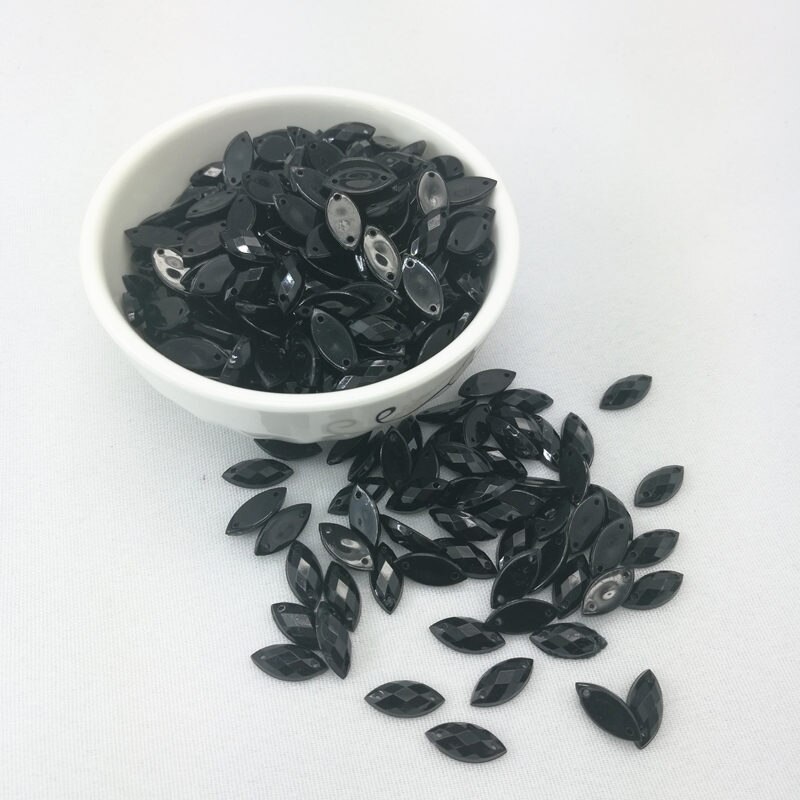 7*15mm Naaien Crystal AB Plaksteen Naai Kristallen Stenen Paard Oog Acryl Strass Voor DIY Kleding ambachten 50 st: Black