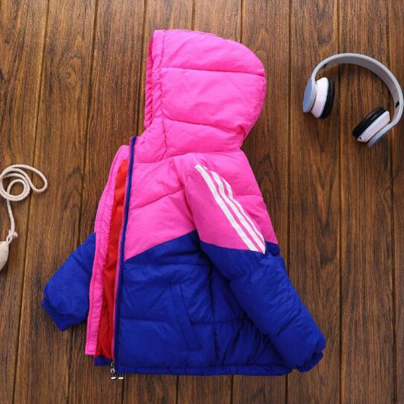 Winter Thick Hooded Jacket Children Coats Children's Quilted Outwear Warm Children's Cotton Padded Jackets 4-9 Years Old: Rose red Royal Blue / 7T