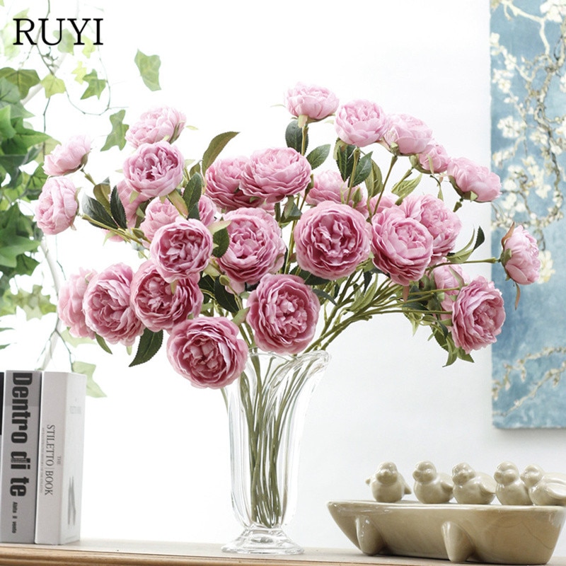 52cm silke kunstige blomster 5 hoveder pæon simulation planter familie bryllup hotel soveværelse pæon blomst dekoration