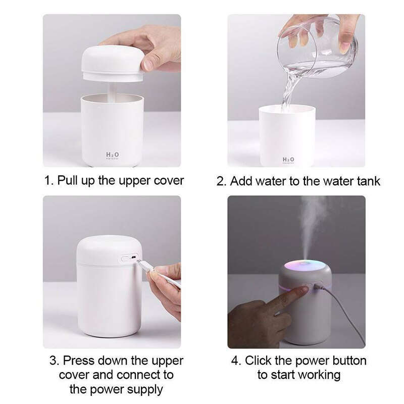 Portable 300ml Electric Air Humidifier ambient lighting Air Diffuser USB Mist Sprayer with Night Light Relax for Home Office Car